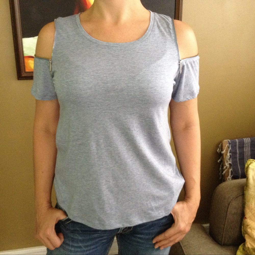 Michael Kors Chambray Silver Zipper Top